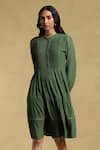 Shop_Ritu Kumar_Green Vintage Crepe Embellished Lace Band Collar Dress _Online_at_Aza_Fashions