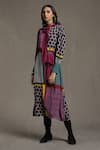 Buy_Ritu Kumar_Multi Color Viscose Crepe Printed Geometric Motifs V Neck Color-block Dress _at_Aza_Fashions