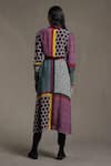 Shop_Ritu Kumar_Multi Color Viscose Crepe Printed Geometric Motifs V Neck Color-block Dress _at_Aza_Fashions