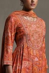 Shop_Ritu Kumar_Orange Viscose Silk Printed Paisley Motifs Round Kurta Pant Set _Online_at_Aza_Fashions