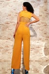 Shop_Babita Malkani_Yellow Mesh, Italian Crepe Bead Work Shawl Collar Criss Cross Bodice Jumpsuit_at_Aza_Fashions