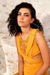 Babita Malkani_Yellow Mesh, Italian Crepe Bead Work Shawl Collar Criss Cross Bodice Jumpsuit_Online_at_Aza_Fashions