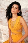 Buy_Babita Malkani_Yellow Mesh, Italian Crepe Bead Work Shawl Collar Criss Cross Bodice Jumpsuit_Online_at_Aza_Fashions