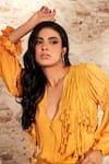 Shop_Babita Malkani_Yellow Italian Crepe Embroidered Bead Work V Neck Puff Sleeve Jumpsuit _Online_at_Aza_Fashions