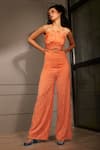 Buy_Babita Malkani_Orange Organza, Italian Crepe Cutdana Work Strapless Accordion Pleat Jumpsuit _at_Aza_Fashions