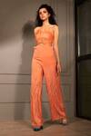 Babita Malkani_Orange Organza, Italian Crepe Cutdana Work Strapless Accordion Pleat Jumpsuit _Online_at_Aza_Fashions
