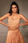 Babita Malkani_Peach Pleated Fabric Embellished Crop Top And Layered Skirt Set_Online_at_Aza_Fashions