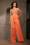 Buy_Babita Malkani_Orange Italian Crepe Embroidered Cutdana Work Strapless Draped Jumpsuit _at_Aza_Fashions