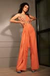 Shop_Babita Malkani_Orange Italian Crepe Embroidered Cutdana Work Strapless Draped Jumpsuit _at_Aza_Fashions