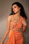 Babita Malkani_Orange Italian Crepe Embroidered Cutdana Work Strapless Draped Jumpsuit _Online_at_Aza_Fashions