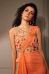 Buy_Babita Malkani_Orange Italian Crepe Embroidered Cutdana Work Strapless Draped Jumpsuit _Online_at_Aza_Fashions