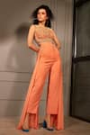 Buy_Babita Malkani_Orange Italian Crepe Embroidered Bead Work High Neck Crop Top And Pant Set _at_Aza_Fashions