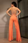 Shop_Babita Malkani_Orange Italian Crepe Embroidered Bead Work High Neck Crop Top And Pant Set _at_Aza_Fashions