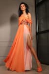 Buy_Babita Malkani_Orange Crepe Embroidered Bead Work One Shoulder Off Draped Gown _at_Aza_Fashions