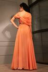 Shop_Babita Malkani_Orange Crepe Embroidered Bead Work One Shoulder Off Draped Gown _at_Aza_Fashions