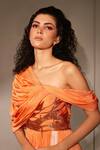 Shop_Babita Malkani_Orange Crepe Embroidered Bead Work One Shoulder Off Draped Gown _Online_at_Aza_Fashions