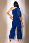 Shop_Babita Malkani_Blue Italian Crepe Embroidered Applique One Shoulder Draped Top And Pant Set _at_Aza_Fashions