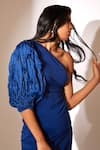 Buy_Babita Malkani_Blue Italian Crepe Embroidered Applique One Shoulder Draped Top And Pant Set _Online_at_Aza_Fashions