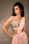 Babita Malkani_Pink Crepe Embroidered Glass Beads V Neck Ombre Pre-draped Saree With Blouse _at_Aza_Fashions
