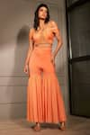 Buy_Babita Malkani_Orange Italian Crepe Embroidered Sequins Off Shoulder Crop Top And Sharara Set _at_Aza_Fashions