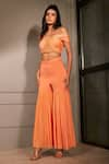 Shop_Babita Malkani_Orange Italian Crepe Embroidered Sequins Off Shoulder Crop Top And Sharara Set _at_Aza_Fashions