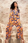 Buy_Babita Malkani_Orange Crepe Printed Floral Straight Collar Pant Set _at_Aza_Fashions