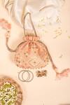 AMYRA_Peach Embroidered Poly Silk Noor Potli _Online_at_Aza_Fashions