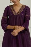 Ikshita Choudhary Purple Anarkali And Pant Chanderi Embroidered Floral V Neck Set at Aza Fashions Ikshita Choudhary_Purple Anarkali And Pant Chanderi Embroidered Floral V Neck Set_at_Aza_Fashions