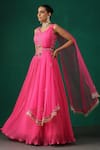 Buy_MINAKI_Fuchsia Georgette Hand Embroidered Sequins Leaf Blouse With Pleated Lehenga Set _Online_at_Aza_Fashions