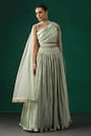 Buy_Minaki_Green Organza, Crepe, Georgette Sequins Pleated Lehenga Set _at_Aza_Fashions