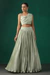 Minaki_Green Organza, Crepe, Georgette Sequins Pleated Lehenga Set _Online_at_Aza_Fashions