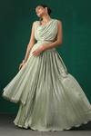 Buy_Minaki_Green Organza, Crepe, Georgette Sequins Pleated Lehenga Set _Online_at_Aza_Fashions