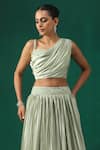 Shop_Minaki_Green Organza, Crepe, Georgette Sequins Pleated Lehenga Set _Online_at_Aza_Fashions