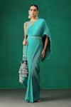 Buy_Minaki_Green Satin Hand Embellished Thread Work Pleated Saree With Embroidered Blouse_at_Aza_Fashions