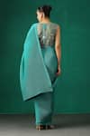 Shop_Minaki_Green Satin Hand Embellished Thread Work Pleated Saree With Embroidered Blouse_at_Aza_Fashions