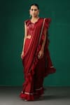 Buy_MINAKI_Maroon Georgette Embroidered Sequins Round Pre-draped Ruffle Saree With Blouse _at_Aza_Fashions