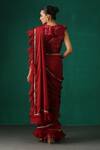 Shop_MINAKI_Maroon Georgette Embroidered Sequins Round Pre-draped Ruffle Saree With Blouse _at_Aza_Fashions