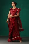 MINAKI_Maroon Georgette Embroidered Sequins Round Pre-draped Ruffle Saree With Blouse _Online_at_Aza_Fashions