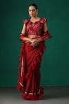 Buy_MINAKI_Maroon Georgette Embroidered Sequins Round Pre-draped Ruffle Saree With Blouse _Online_at_Aza_Fashions