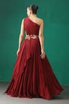Shop_MINAKI_Maroon Georgette Floral Motifs One Shoulder Embroidered Layered Gown _at_Aza_Fashions