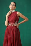 Shop_MINAKI_Maroon Georgette Floral Motifs One Shoulder Embroidered Layered Gown _Online_at_Aza_Fashions