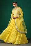 Buy_Minaki_Yellow Organza, Georgette Sequins V Neck Embroidered Anarkali With Dupatta_at_Aza_Fashions
