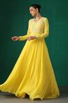 Minaki_Yellow Organza, Georgette Sequins V Neck Embroidered Anarkali With Dupatta_Online_at_Aza_Fashions