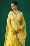 Buy_Minaki_Yellow Organza, Georgette Sequins V Neck Embroidered Anarkali With Dupatta_Online_at_Aza_Fashions
