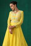 Shop_Minaki_Yellow Organza, Georgette Sequins V Neck Embroidered Anarkali With Dupatta_Online_at_Aza_Fashions