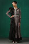 Buy_Minaki_Black Organza, Georgette, Satin Floral Motifs Print Anarkali With Ruffle Dupatta_at_Aza_Fashions