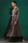 Buy_Minaki_Black Organza, Georgette, Satin Floral Motifs Print Anarkali With Ruffle Dupatta_Online_at_Aza_Fashions