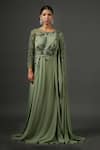 MINAKI_Green Double Georgette Embellished Thread Work Round Draped Gown _Online_at_Aza_Fashions