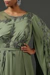 Shop_MINAKI_Green Double Georgette Embellished Thread Work Round Draped Gown _Online_at_Aza_Fashions