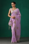 Buy_MINAKI_Purple Georgette Hand Embroidered Sequins Square Neck Floral Saree With Blouse _at_Aza_Fashions